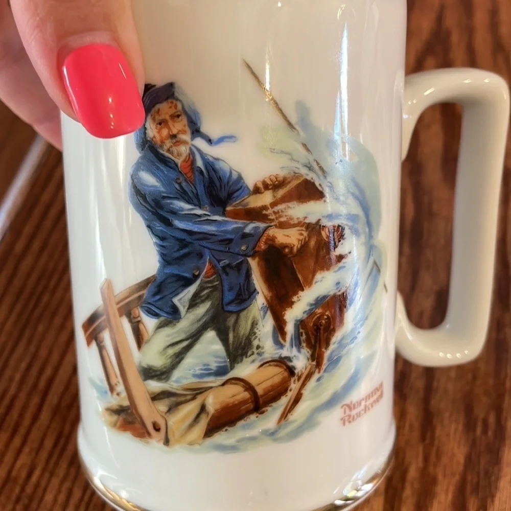 NORMAN ROCKWELL 2 (pair) Mugs. Braving the storm / For a good boy collectibles